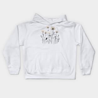 Nordic wild flowers one Line art cream colour Kids Hoodie